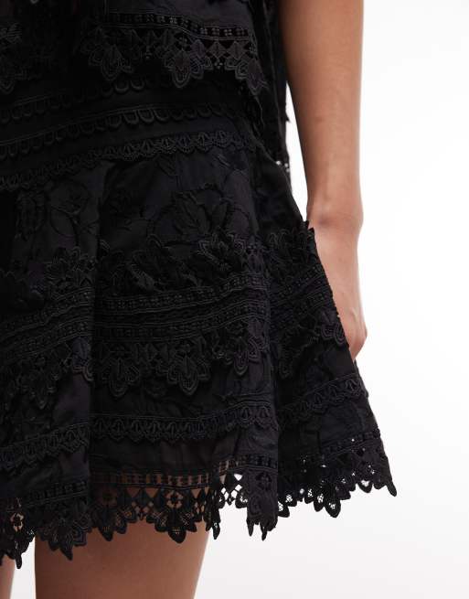 AllSaints Lillith broderie ruffle mini skirt in black (part of a set), 5 of 5