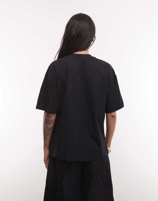 AllSaints Linx Etta short sleeve boxy t-shirt with embellished graphic logo in black, 4 of 4