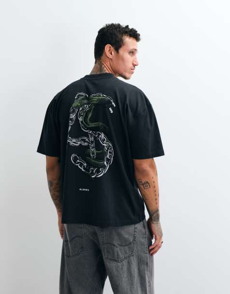 AllSaints Linx t-shirt med korta ärmar och grafisk logga med tryck på ryggen i tvättad svart - view 1