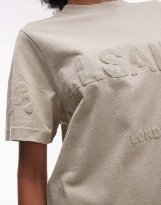 AllSaints Lisa Biggy tonal logo t-shirt in light green, 2 of 4