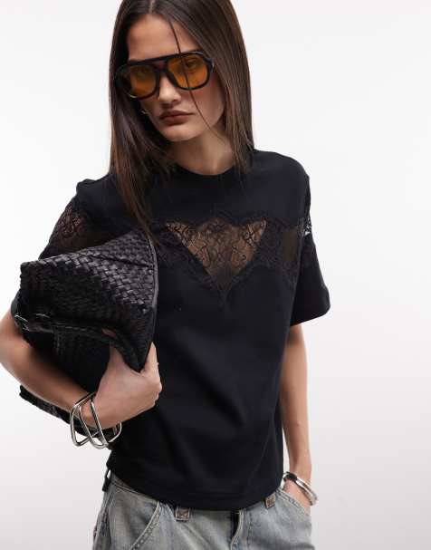 AllSaints lisa lace graphic boxy t-shirt in black