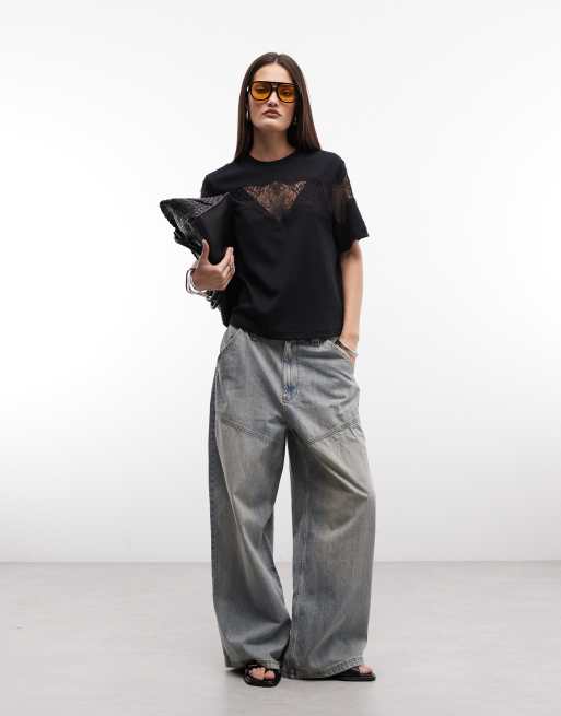 AllSaints Lisa lace graphic boxy T-shirt in black | ASOS