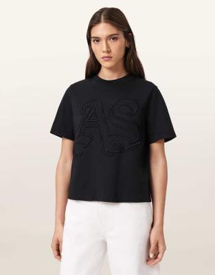 AllSaints - Lisa - T-Shirt in Schwarz mit Prägung