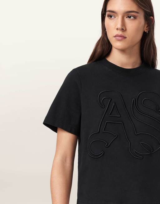 AllSaints - Lisa - T-shirt met reliëf in zwart, 4 van 7