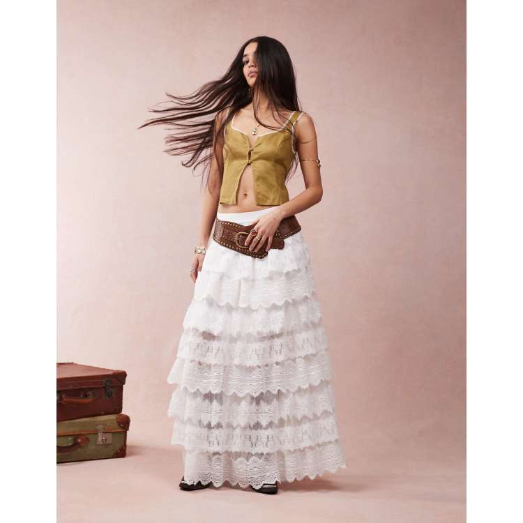 ワンピース Layered Lace Skirt White White Tiered Lace Detail Skirt