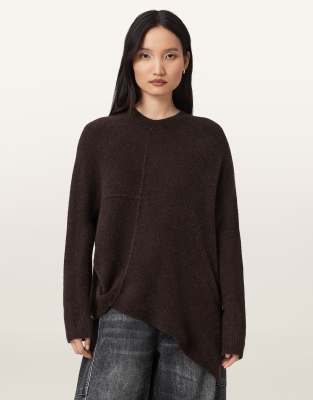AllSaints - Lock - Shirt in Ochsenblutrot mit Rundhalsausschnitt
