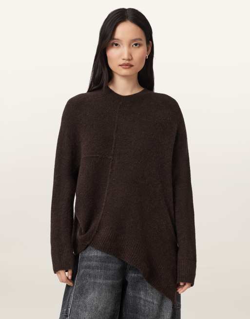 AllSaints – Lock – Shirt in Ochsenblutrot mit Rundhalsausschnitt