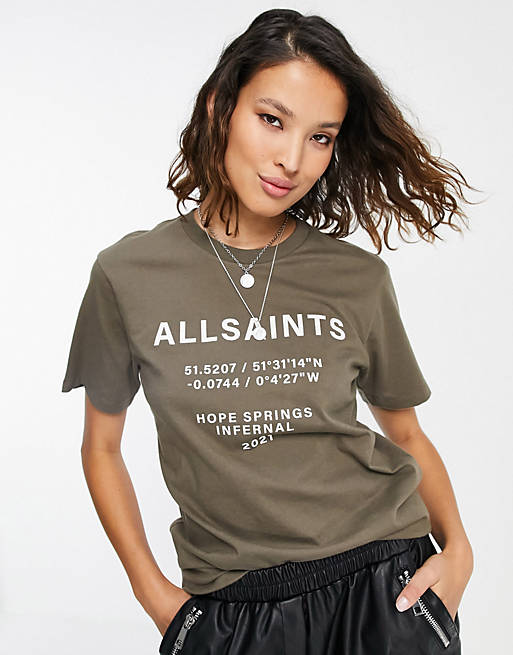 AllSaints logo t-shirt in brown