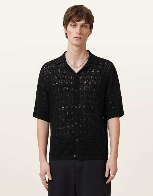 AllSaints – Loire – Kurzärmlige Strickjacke in Schwarz
