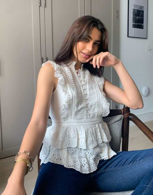 AllSaints - Lola - Kridhvid top med broderie anglaise