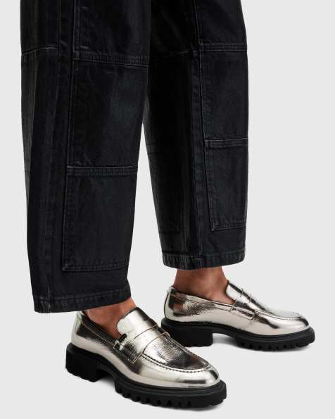 AllSaints Lola leather loafers in gunmetal - view 1