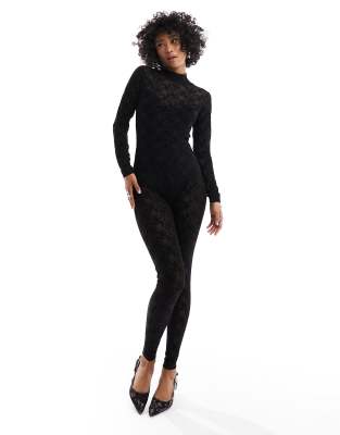 Shop AllSaints long sleeve high neck flocked catsuit Online – Trendy & Affordable Fashion