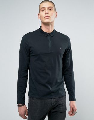 AllSaints Long Sleeve Polo Shirt with Branding