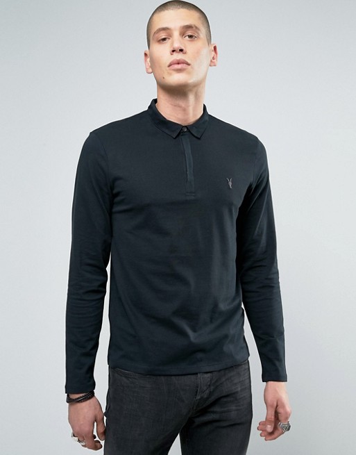 AllSaints Long Sleeve Polo Shirt with Branding | ASOS