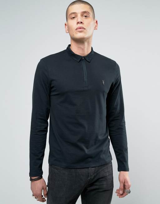 AllSaints Long Sleeve Polo Shirt with Branding ASOS