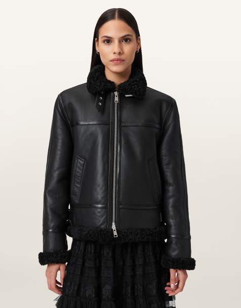 AllSaints – Lorel – Pilotenjacke in Schwarz/Schwarz - view 1