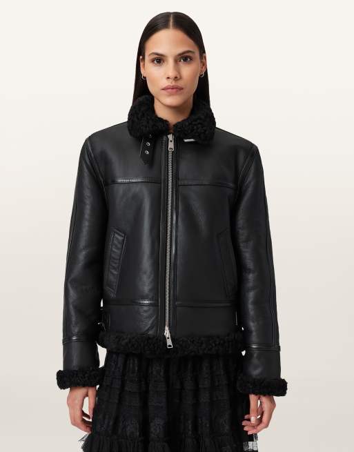 AllSaints – Lorel – Pilotenjacke in Schwarz/Schwarz