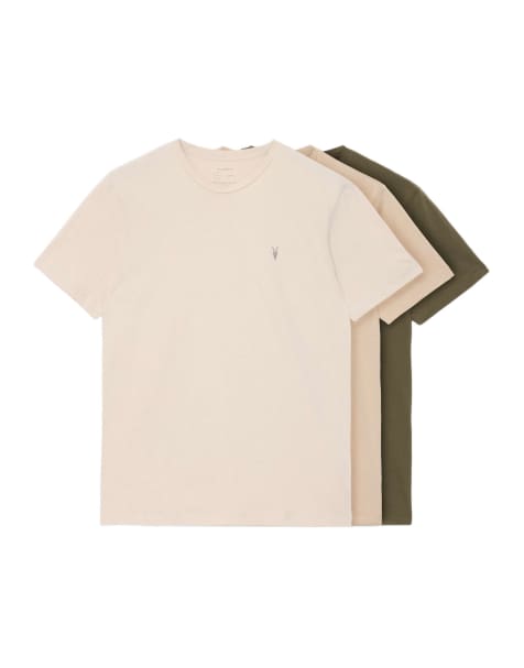 AllSaints lot de 3 t-shirts Brace à manches courtes col rond rose/taupe/kaki - view 1