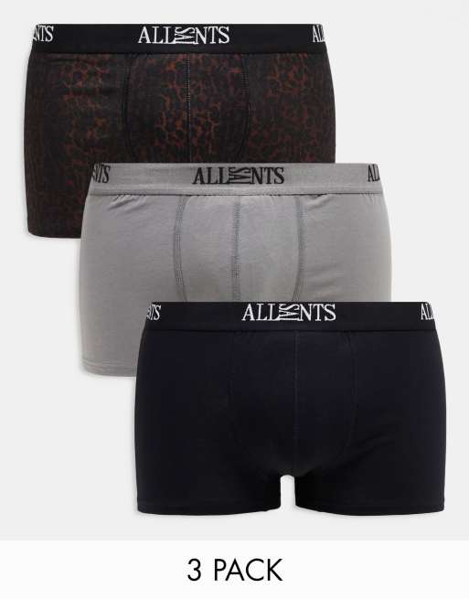 AllSaints - Lot de 3 boxers en coton - Léopard, noir et gris