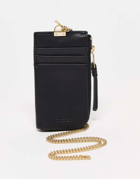 AllSaints Lottie leather card holder in shiny black - view 1