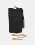 [AllSaints] AllSaints Lottie leather card holder in shiny black One Size Black