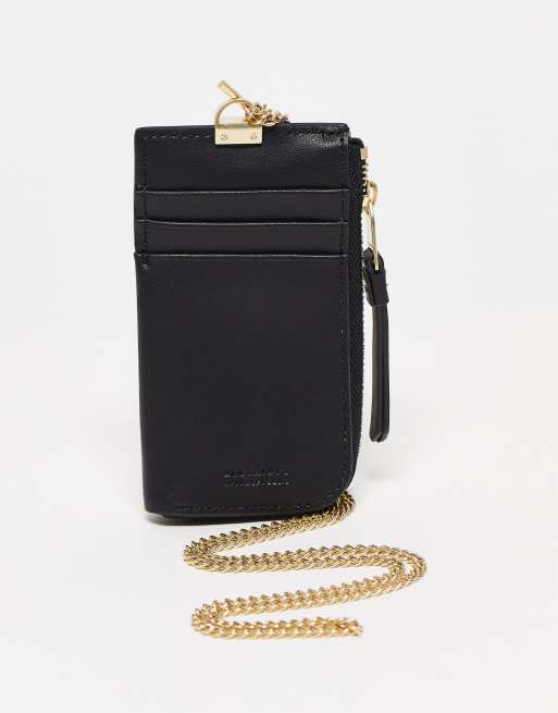 AllSaints Lottie leather card holder in shiny black