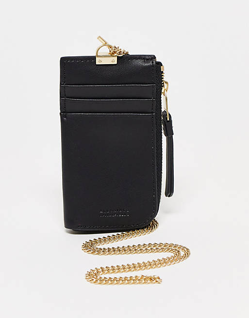 AllSaints Lottie leather card holder in shiny black | ASOS