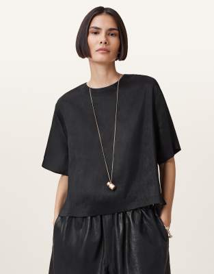 AllSaints - Lottie - Leinen-Oberteil in Schwarz