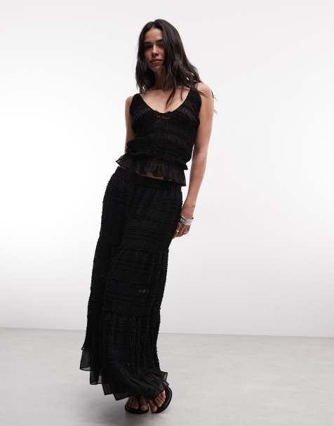 AllSaints - Lotus - Midi rok van mesh met ruches in zwart, deel van co-ord set - view 1