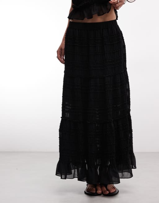 AllSaints – Lotus – Svart midikjol i mesh med volang, del av set, 2 av 5