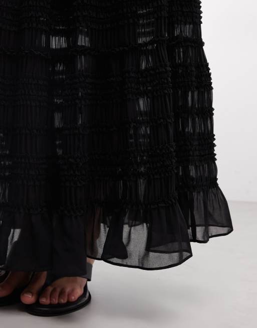 AllSaints – Lotus – Svart midikjol i mesh med volang, del av set, 3 av 5