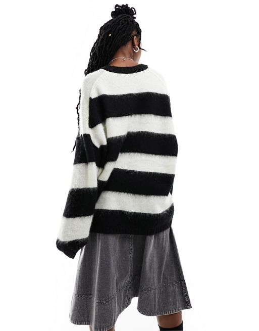 Lou Sparkle V-Neck Striped Sweater BLACK/CLOUD GREY