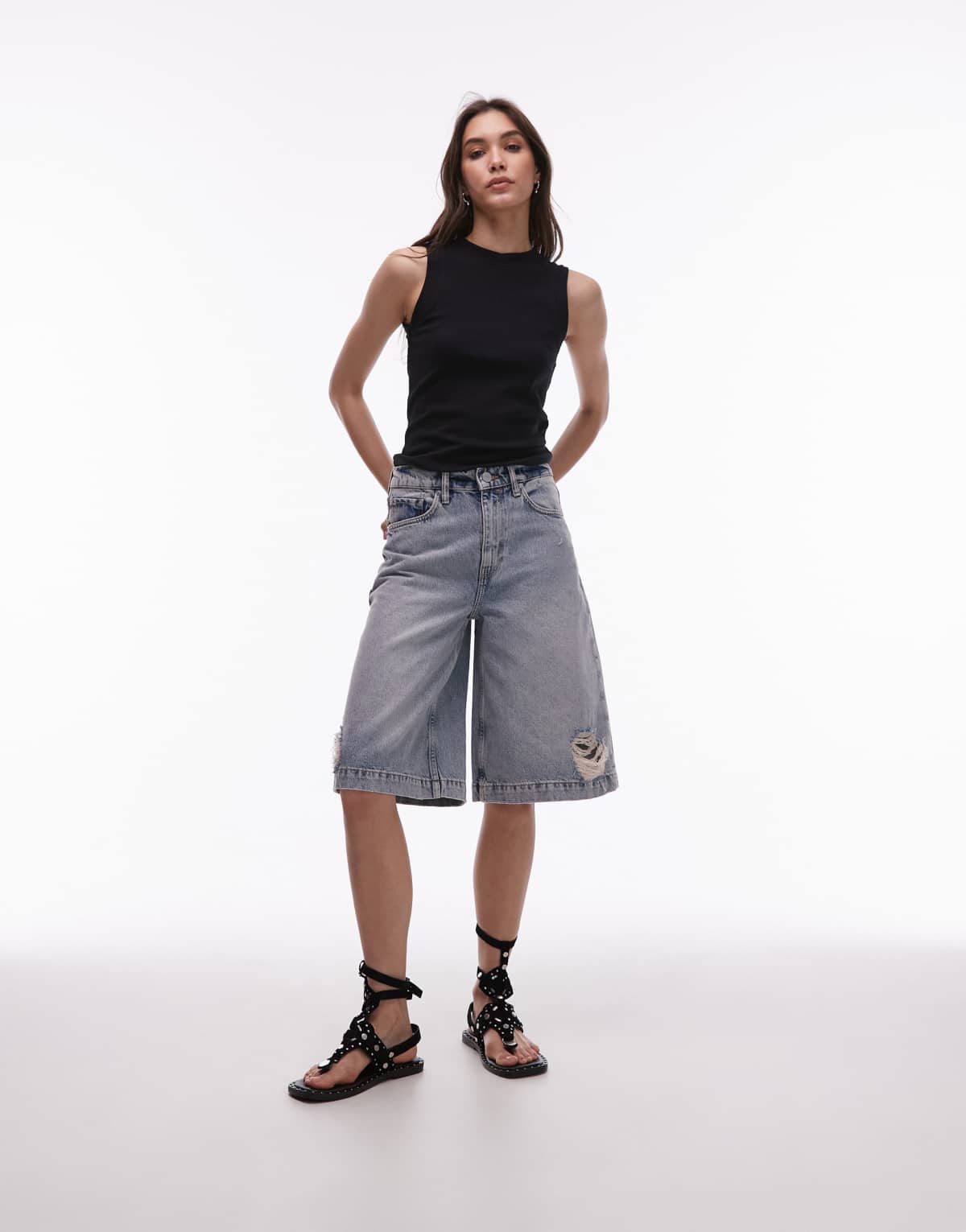 Allsaints louie long short in light indigo