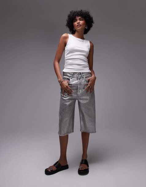Allsaints louie long short in metallic silver - view 1