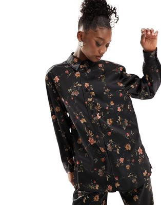 AllSaints Louisa Tanana satin shirt in floral black