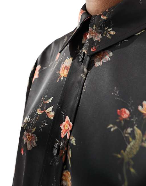 オールセインツ AllSaints Louisa Tanana Shirt レディース シャツ トップス Black AllSaints Louisa Tanana satin shirt in floral black | ASOS