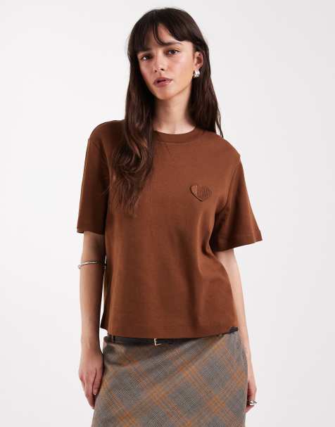 AllSaints lover lisa short sleeve t-shirt in cognac brown - view 1