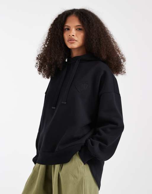 AllSaints - Lovers - Felpa con cappuccio nera con dettagli ricamati