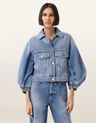 AllSaints - Luca - Jeansjacke in mittlerem Indigoblau