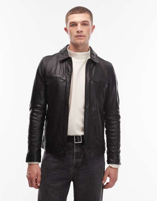 AllSaints – Luck – Jacke aus Leder in Schwarz 