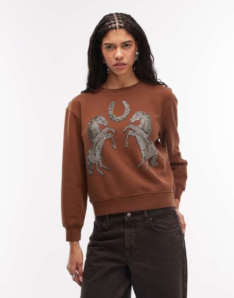 AllSaints - Luck - Pippa - Gebreid sweatshirt met versiering in roodbruin - view 1