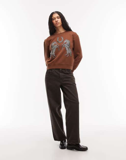 AllSaints - Luck Pippa - Rødbrun sweatshirt i strik med udsmykningsdetalje, 2 af 4