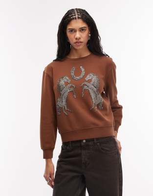 AllSaints - Luck Pippa - Verziertes Strick-Sweatshirt in Rotbraun-Brown