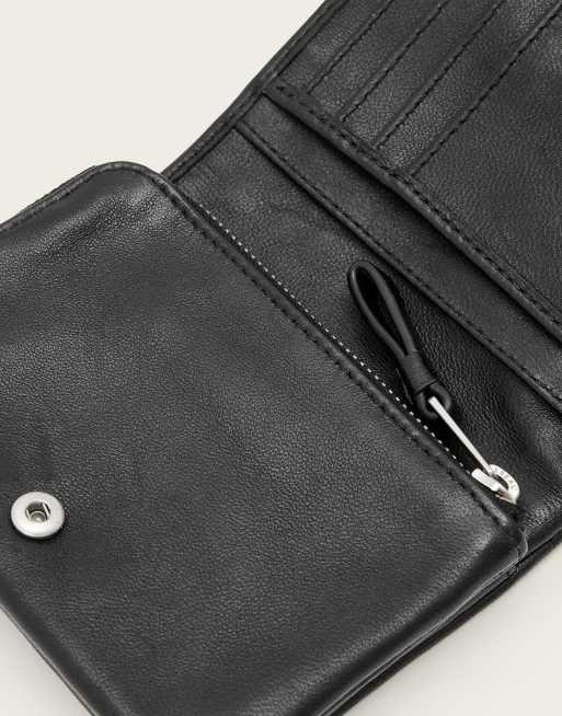 AllSaints Luka eyelet leather bifold wallet in washed black, 2 of 3