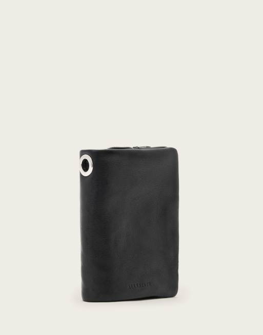 AllSaints Luka eyelet leather bifold wallet in washed black, 3 of 3