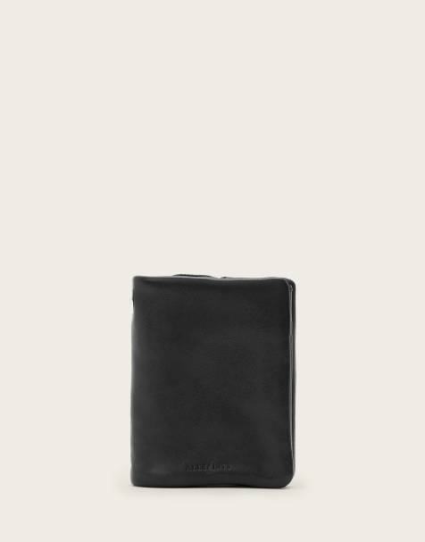 AllSaints Luka leren bifold portemonnee met oogjes in gewassen zwart - view 1