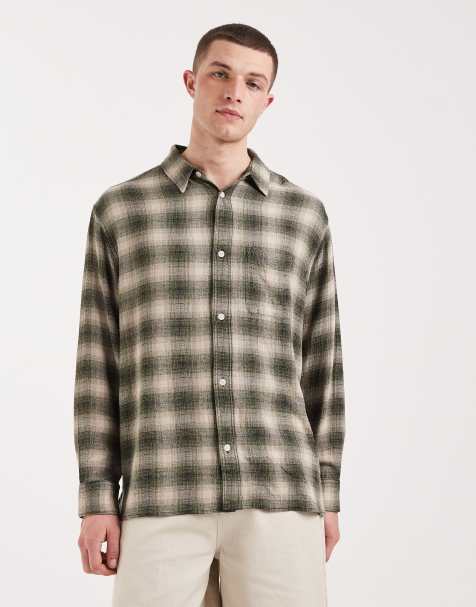 AllSaints Lumley long sleeve shirt in olive green check