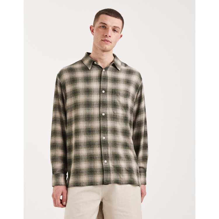 AllSaints Lumley long sleeve shirt in olive green plaid | ASOS