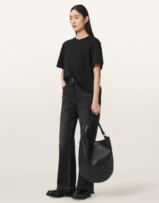 AllSaints - Luna - Bolso bombonera negro de cuero de cordero premium, 2 de 5