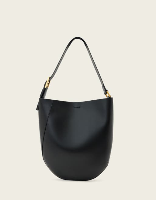 AllSaints - Luna - Bolso bombonera negro de cuero de cordero premium, 3 de 5